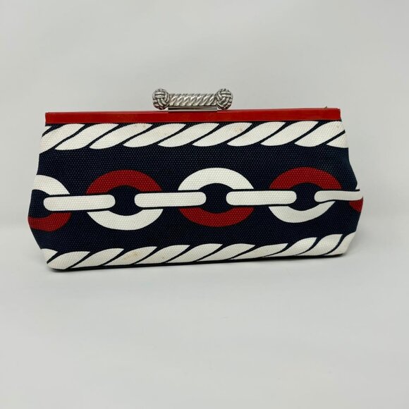 Brighton Nautical Chain Print Clutch with Chain Strap – Red, White & Blue - Picture 2 of 13